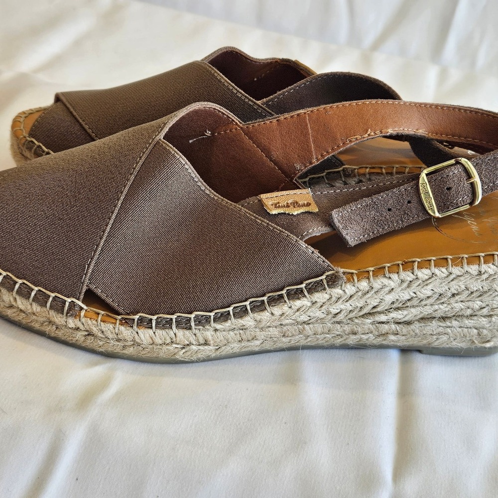Toni Pons Enola Slingback Espadrille‎ Wedge Sandal in Bronze Leather